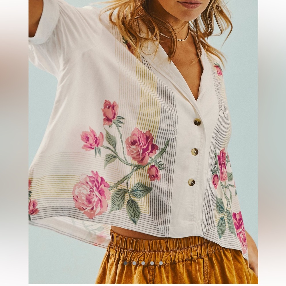 Free People Big Blooms Floral Button Down Shirt
